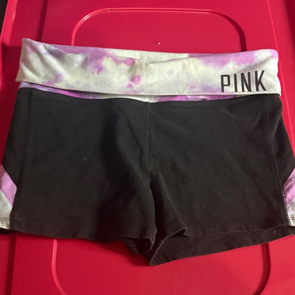 Victoria's Secret PINK Black Yoga Shorts with Tie-Dye Waistband